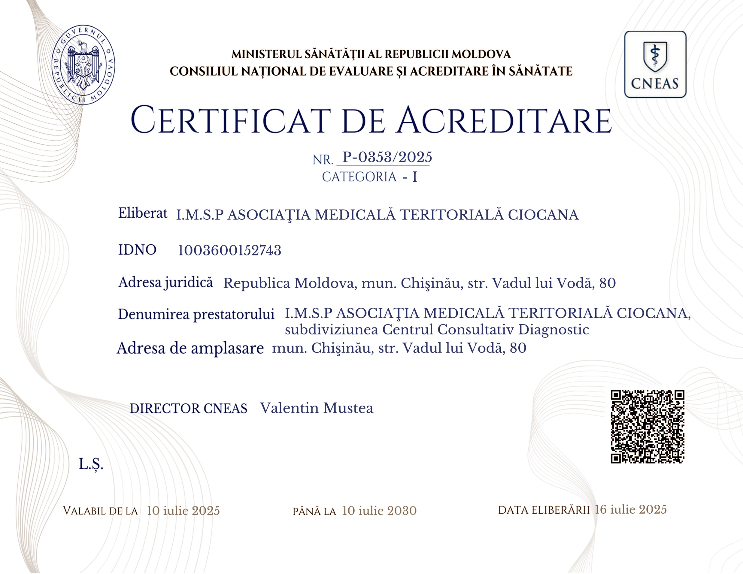 rezultatul procedurii de evaluare și acreditare în sănătate