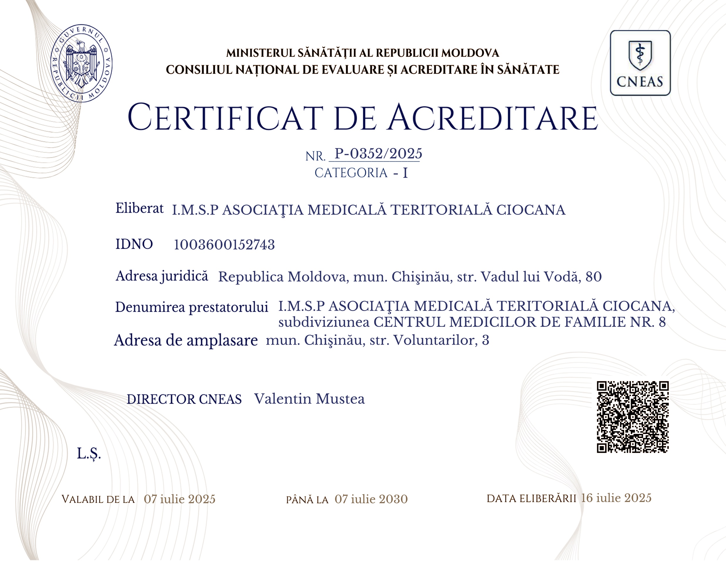 rezultatul procedurii de evaluare și acreditare în sănătate